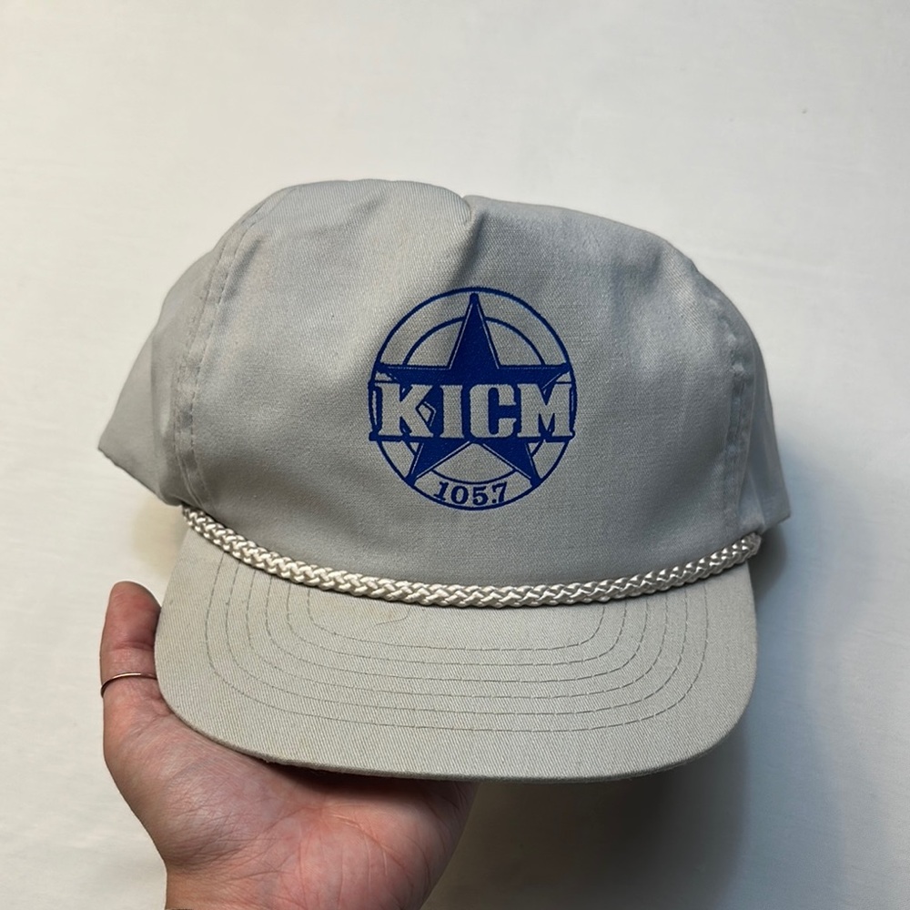 Vintage Gray KICM Cap with Blue Logo Country Music